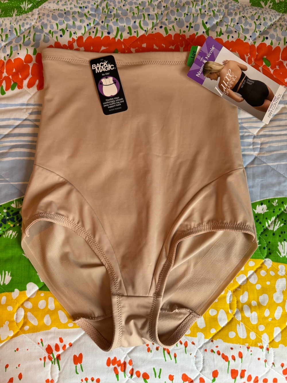 Naomi & Nicole High-Waist Firm Control Back Magic Briefs/ Warm Beige-Sz. Large